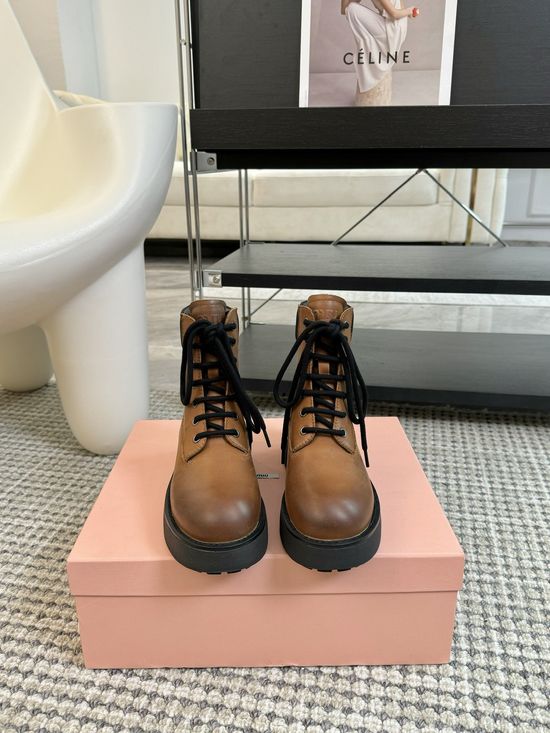 Miu Miu Grain Leather Martin Boots With Sheepskin Lining