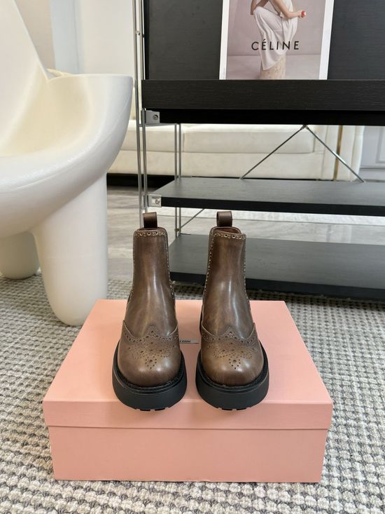 Miu Miu Grain Leather Martin Boots With Sheepskin Lining