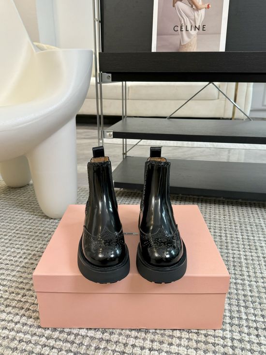 Miu Miu Grain Leather Martin Boots With Sheepskin Lining