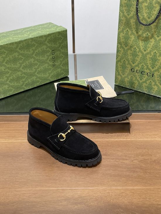 Gucci Horsebit Decor Suede Platform Ankle Boots Non-slip Sole