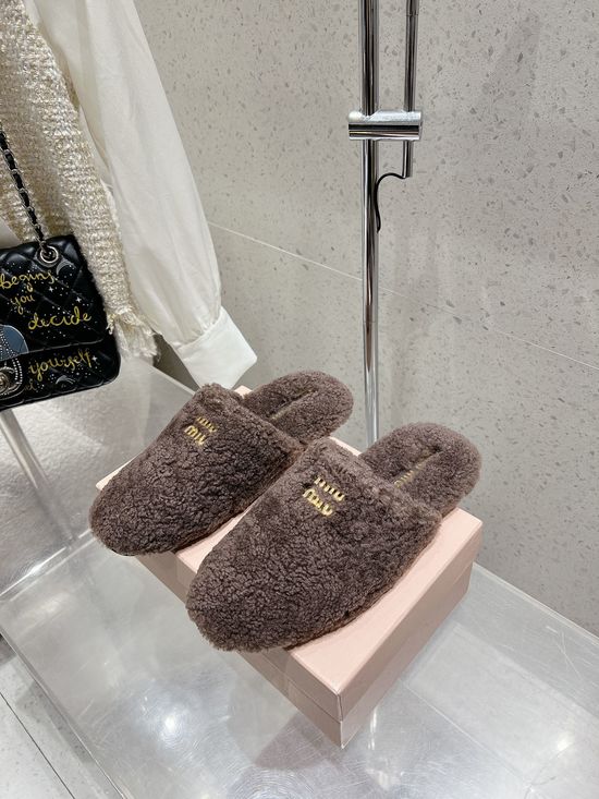 Miu Miu Cozy Wool Upper Lined Slip On House Slippers
