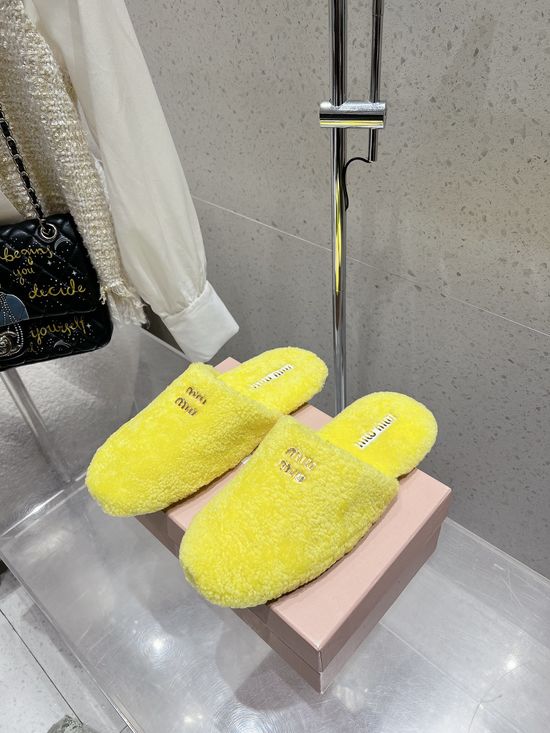 Miu Miu Cozy Wool Upper Lined Slip On House Slippers