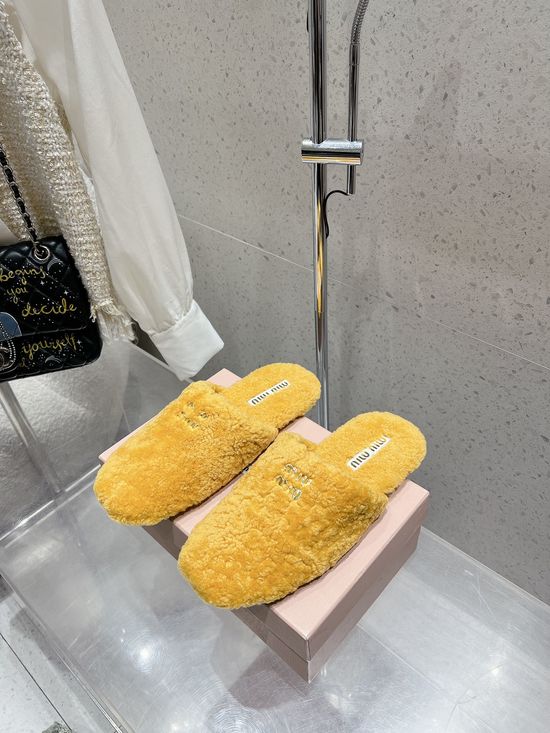 Miu Miu Cozy Wool Upper Lined Slip On House Slippers