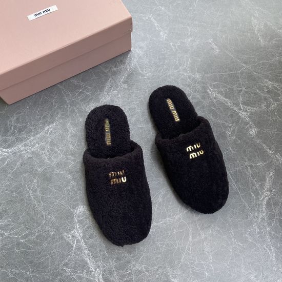 Miu Miu Soft Plush Wool Lined Warm Cozy Slippers
