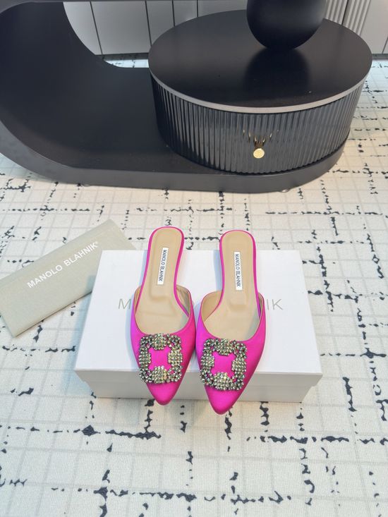 Manolo Blahnik Premium Silk Flat Slide Slippers