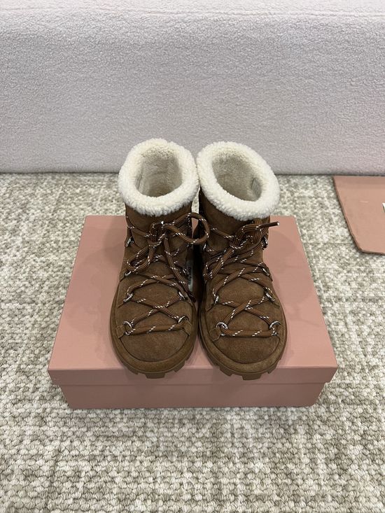 Miu Miu Lace-up Fleece Lined Ankle Snow Boots Warm Non-slip