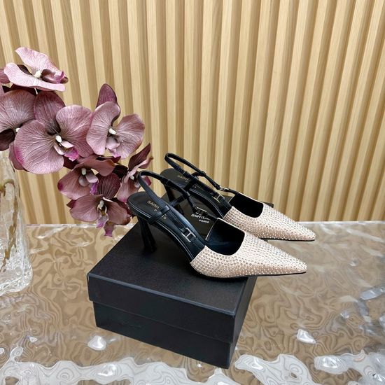 Yves Saint Laurent Elegant Square Toe Kitten Heel Rhinestone Pumps