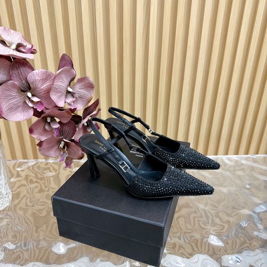 Yves Saint Laurent Elegant Square Toe Kitten Heel Rhinestone Pumps