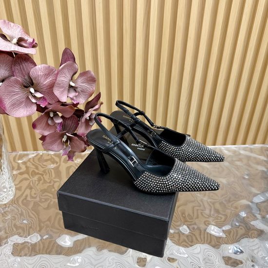 Yves Saint Laurent Elegant Square Toe Kitten Heel Rhinestone Pumps