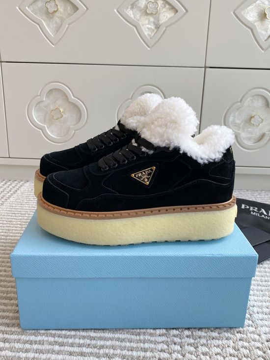 Prada Warm Fleece Lined Platform Lace-up Ankle Boots