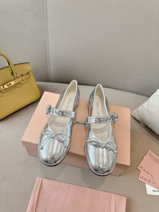 Miu Miu Genuine Leather Ballet Flats Soft Flexible Comfort Shoes