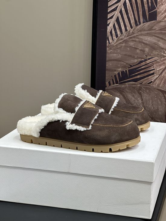 Prada Soft Plush Lined Warm Slip On Slippers