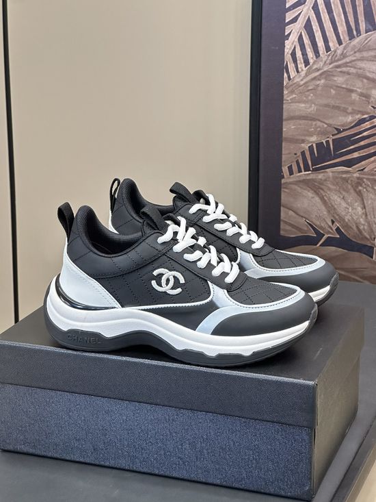 Chanel Embroidered Logo Cowhide Casual Sports Sneakers
