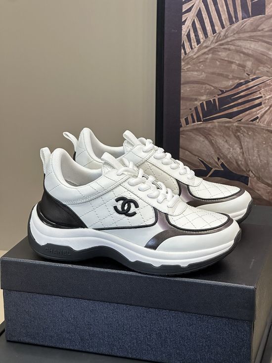 Chanel Embroidered Logo Cowhide Casual Sports Sneakers