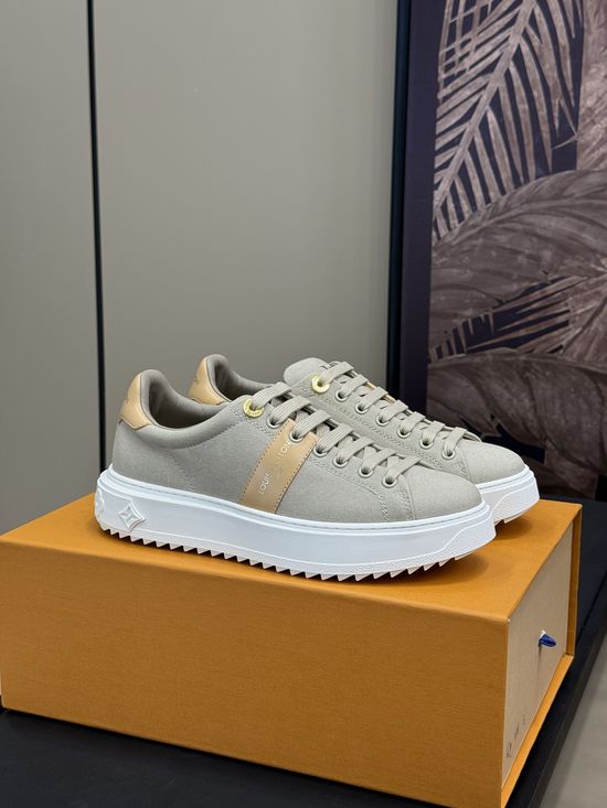 Louis Vuitton Thick Sole Canvas Sneakers Glossy Accents Patterned Rubber Outsole