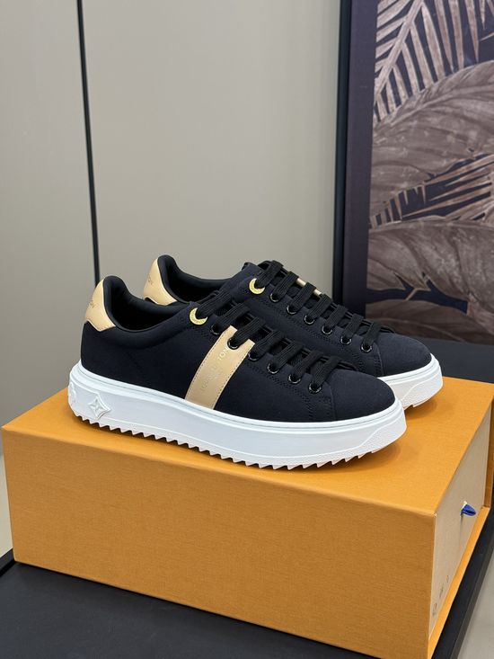 Louis Vuitton Thick Sole Canvas Sneakers Glossy Accents Patterned Rubber Outsole