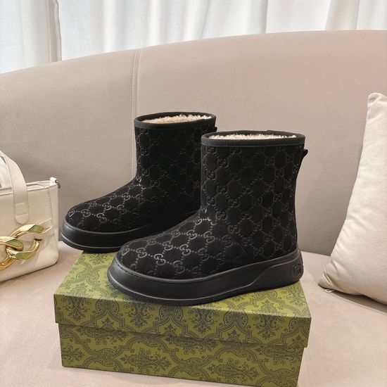 Gucci Embossed Pattern Wool Lined Ankle Boots Non-slip Warm Winter Footwear