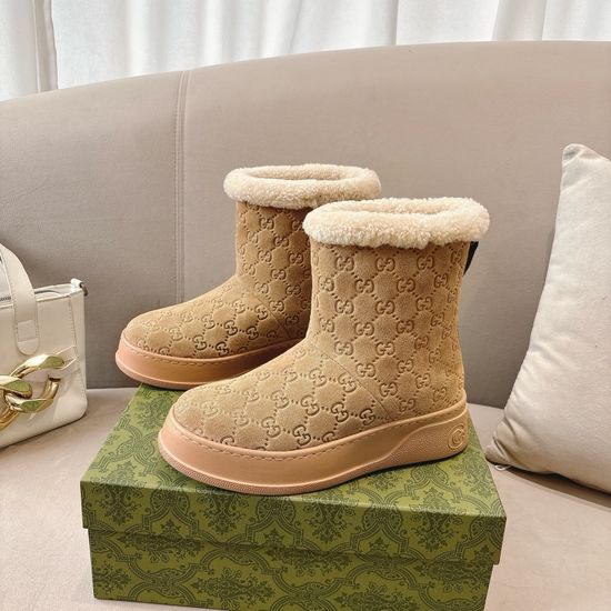 Gucci Embossed Pattern Wool Lined Ankle Boots Non-slip Warm Winter Footwear