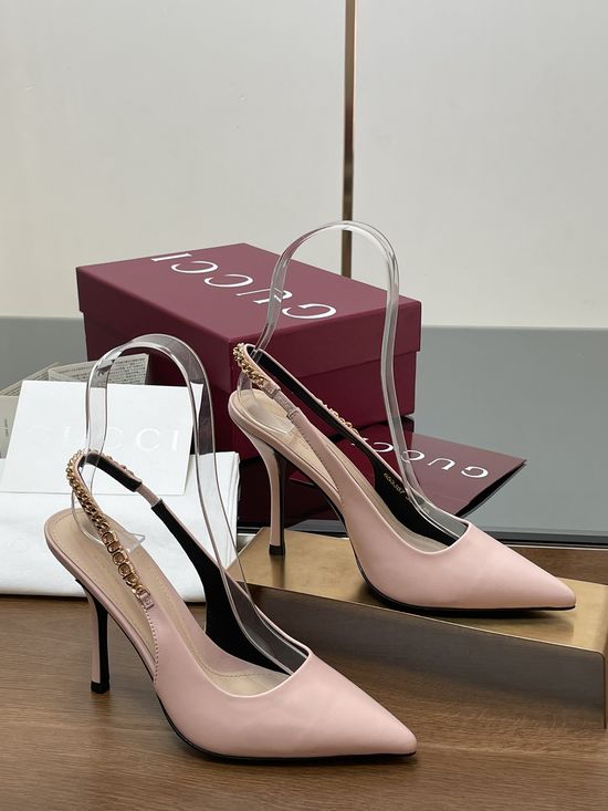 Gucci Chain Strap Kitten Heel Sandals Premium Leather Upper