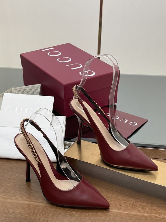 Gucci Chain Strap Kitten Heel Sandals Premium Leather Upper