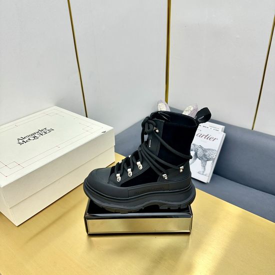 McQueen Chunky Sole Ankle Boots Premium Leather Upper