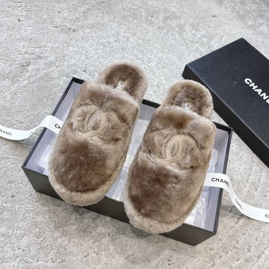 Chanel Elevated Fluffy Wool Upper Slippers