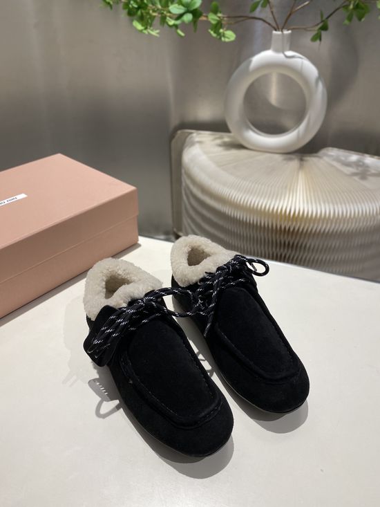Miu Miu Distressed Leather Lace-Up Loafers Soft Lining Casual Daily Shoes
