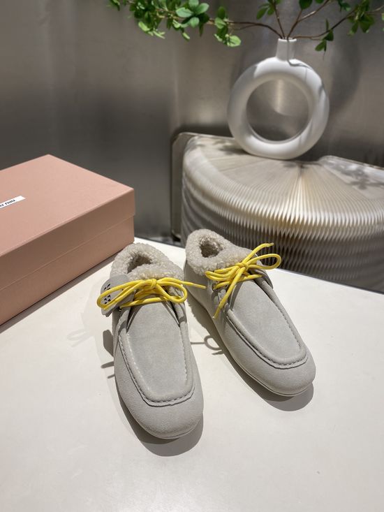 Miu Miu Distressed Leather Lace-Up Loafers Soft Lining Casual Daily Shoes