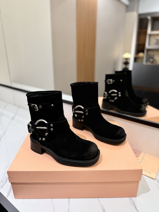 Miu Miu Distressed Leather Slip-Resistant Biker Boots