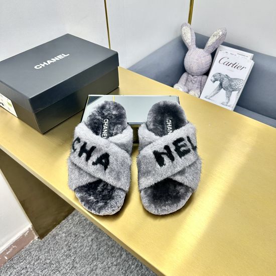 Chanel Soft Wool Lined Flat Slide Sandals With Real Leather Sole