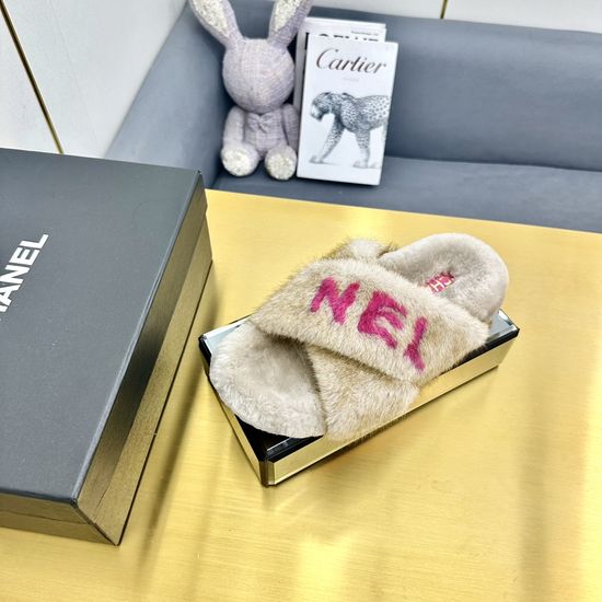 Chanel Soft Wool Lined Flat Slide Sandals With Real Leather Sole
