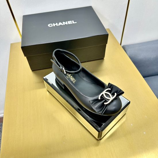 Chanel Rhinestone Bow Mary Jane Flats Elegant Comfortable Premium Leather Sole