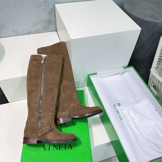 Bottega Veneta Suede Knee High Boots with Side Zipper Design