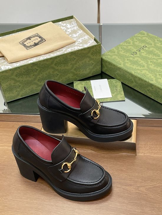 Gucci Horsebit Detail Chunky Heel Loafers Premium Quality