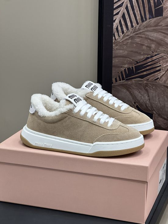 Miu Miu Warm Fleece Lined Soft Leather Casual Sneakers
