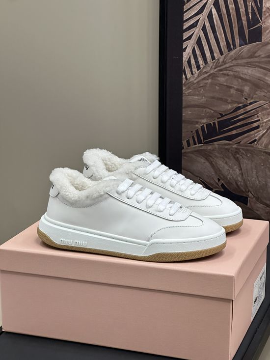 Miu Miu Warm Fleece Lined Soft Leather Casual Sneakers