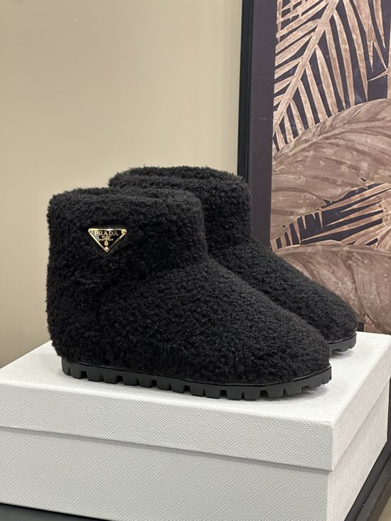 Prada Fuzzy Warm Curly Wool Upper Casual Shoes