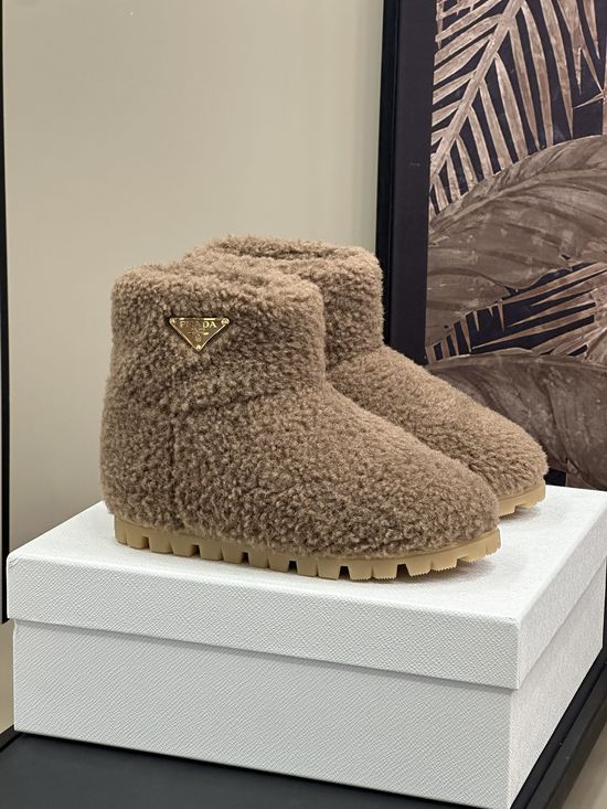 Prada Fuzzy Warm Curly Wool Upper Casual Shoes