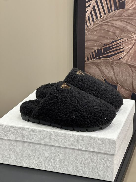 Prada Fuzzy Warm Curly Wool Upper Casual Shoes