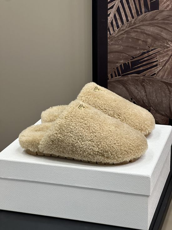 Prada Fuzzy Warm Curly Wool Upper Casual Shoes