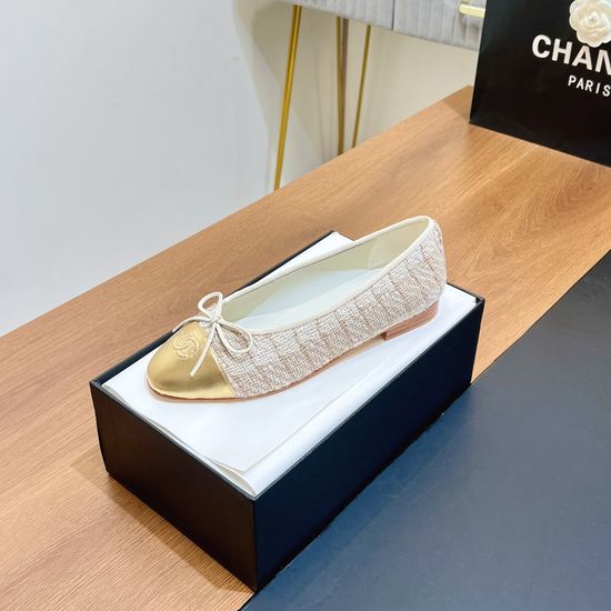 Chanel Two-tone Leather Slingback Ballet Flats with Real Leather Sole
