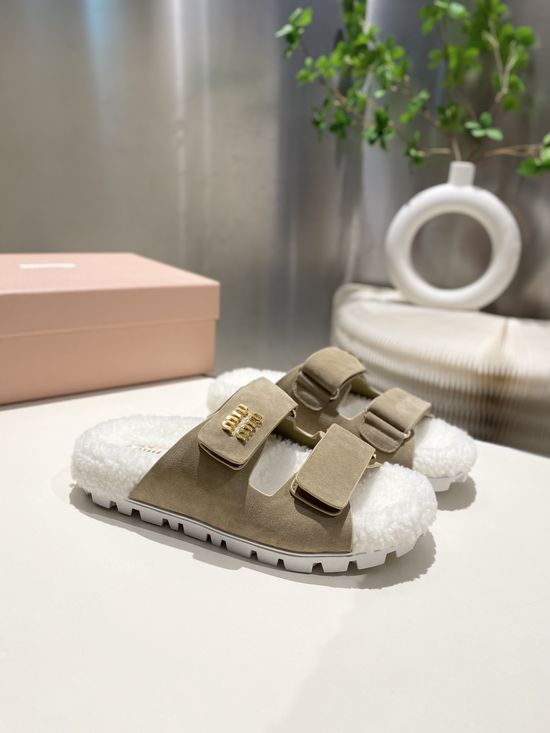 Miu Miu Plush Lined Slippers Soft Warm Non Slip Casual Footwear