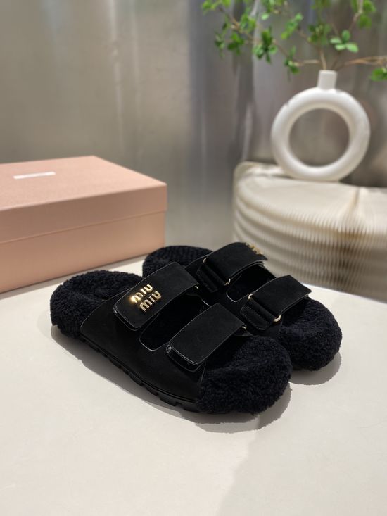 Miu Miu Plush Lined Slippers Soft Warm Non Slip Casual Footwear