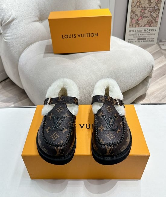 Louis Vuitton LV Premium Suede Leather Wool Lined Thick Sole Slippers