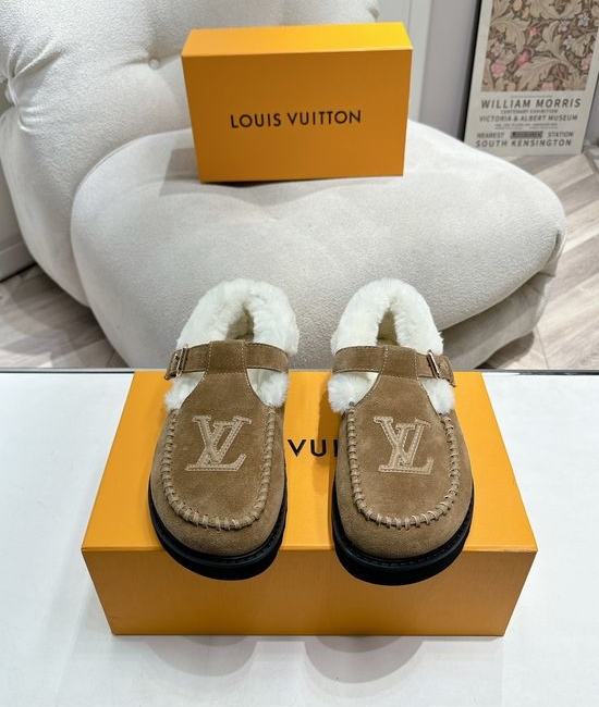 Louis Vuitton LV Premium Suede Leather Wool Lined Thick Sole Slippers
