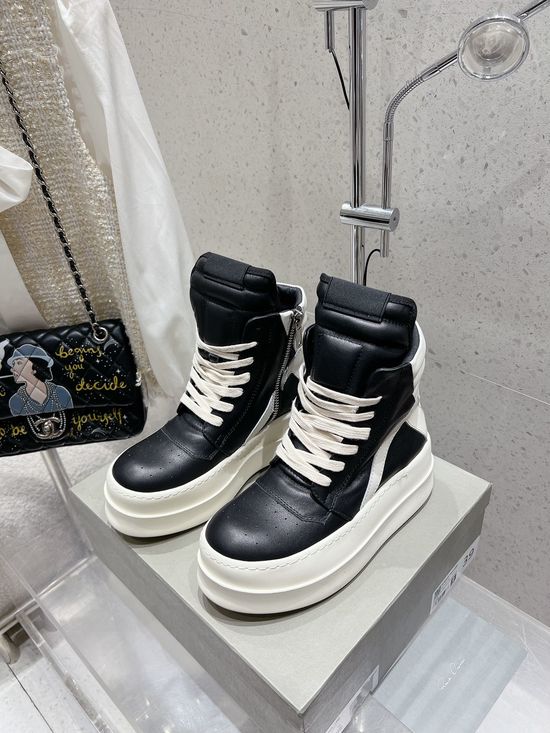 Rick Owens Platform Leather Lace-Up Ankle Boots Comfortable