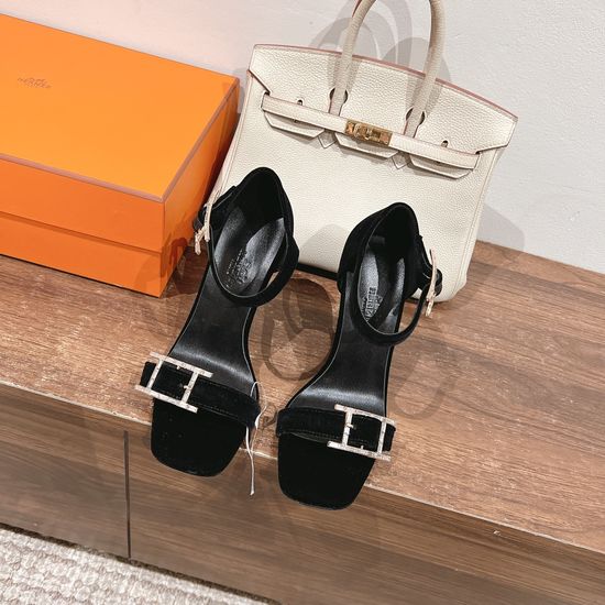 Hermes High Heel Sandals with Decorative Buckle Soft Leather Sole