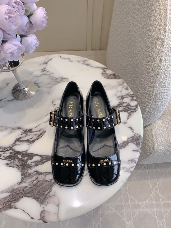 Prada Perforated Block Heel Mary Jane Shoes