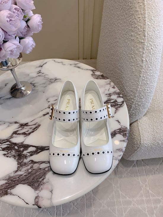 Prada Perforated Block Heel Mary Jane Shoes