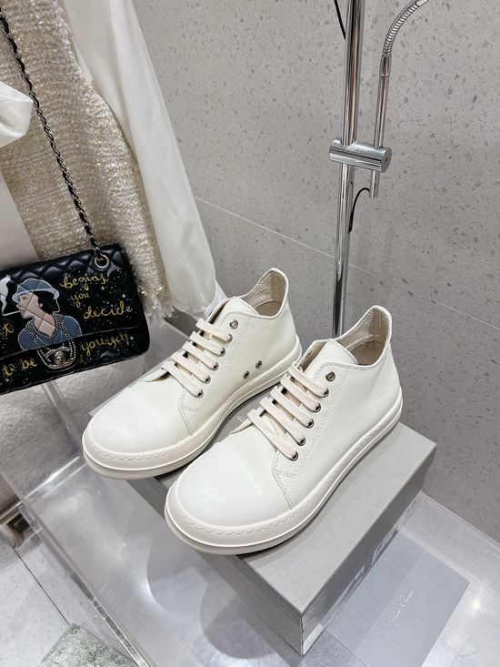 Rick Owens Lace-up Casual Sneakers Soft Leather Upper Comfortable Sole
